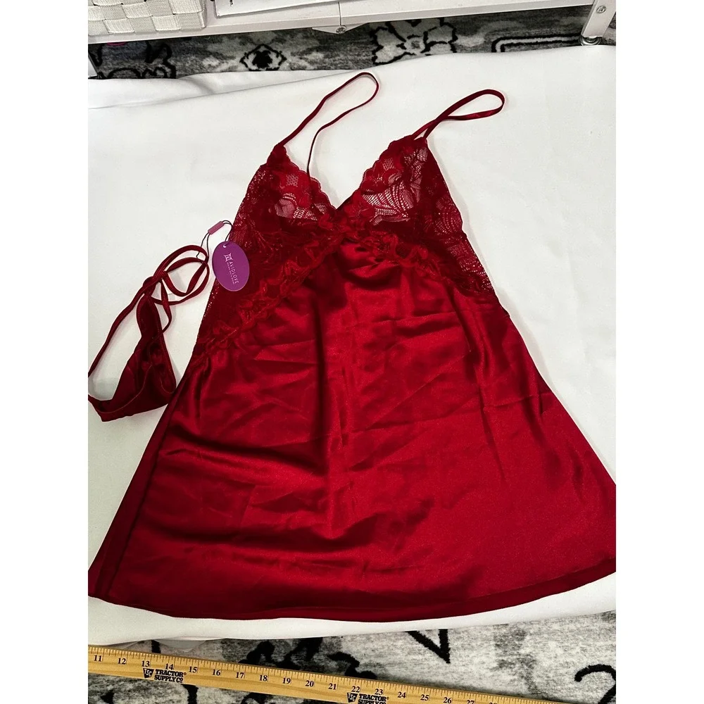 Avidlove Lingerie Set Lace‎ Babydoll Satin Chemise Sleepwear Red